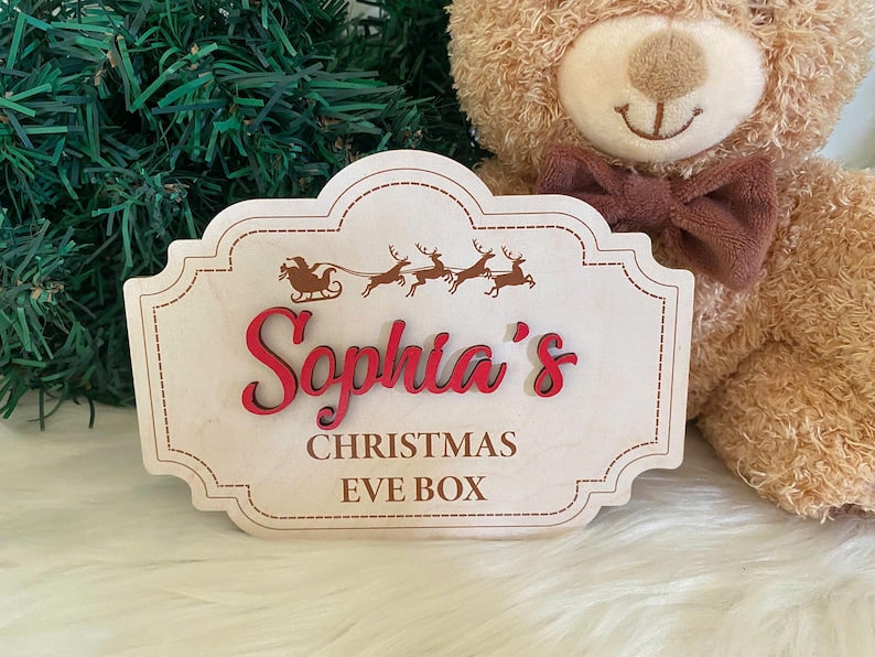 Custom Christmas Eve Box Name Sign | Personalized Wooden Plaque | Holiday Keepsake for Christmas Eve Box | Kids Christmas Decoration