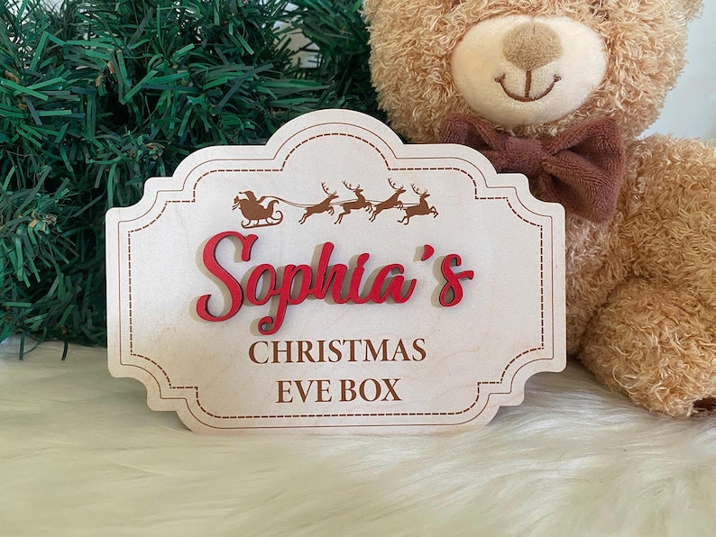 Custom Christmas Eve Box Name Sign | Personalized Wooden Plaque | Holiday Keepsake for Christmas Eve Box | Kids Christmas Decoration