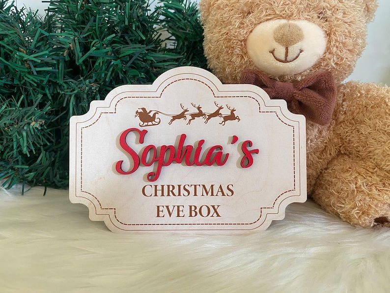 Custom Christmas Eve Box Name Sign | Personalized Wooden Plaque | Holiday Keepsake for Christmas Eve Box | Kids Christmas Decoration