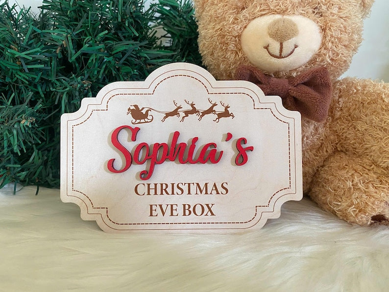 Custom Christmas Eve Box Name Sign | Personalized Wooden Plaque | Holiday Keepsake for Christmas Eve Box | Kids Christmas Decoration