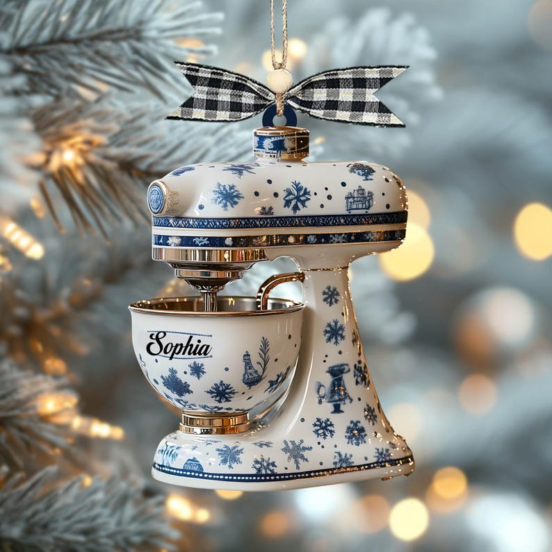 Personalized Kitchen Mixer Ornament, 2D Blue Snowflake Christmas Tree Decoration