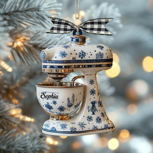 Personalized Kitchen Mixer Ornament, 2D Blue Snowflake Christmas Tree Decoration