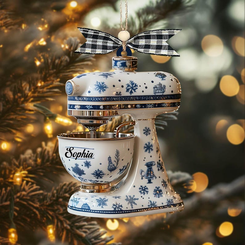 Personalized Kitchen Mixer Ornament, 2D Blue Snowflake Christmas Tree Decoration