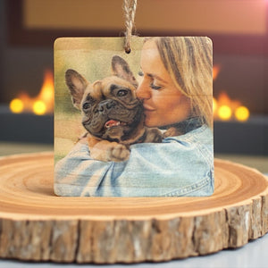 Personalized Wood Slice Photo Ornament: Rustic Christmas Keepsake