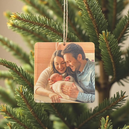 Personalized Wood Slice Photo Ornament: Rustic Christmas Keepsake