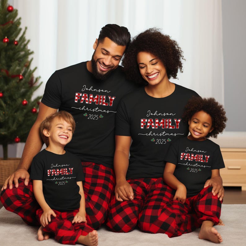 Personalized Christmas Family 2025 Shirts, Custom Matching Holiday Outfit, Festive Family Photo Xmas Tees, Personalized Name Christmas Shirt