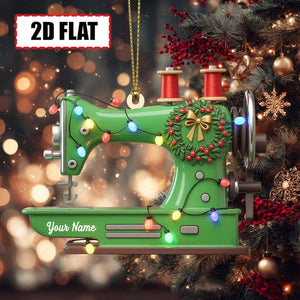 Custom Sewing Machine Christmas Ornament Tree Hanging Decor, Flat 2D Acrylic, Holiday Keepsake Gift for Seamstresses, Quilters Sewing Lovers