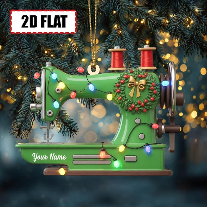 Custom Sewing Machine Christmas Ornament Tree Hanging Decor, Flat 2D Acrylic, Holiday Keepsake Gift for Seamstresses, Quilters Sewing Lovers