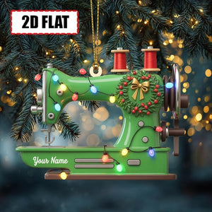 Custom Sewing Machine Christmas Ornament Tree Hanging Decor, Flat 2D Acrylic, Holiday Keepsake Gift for Seamstresses, Quilters Sewing Lovers
