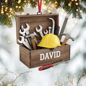 Custom Toolbox Christmas Ornament, Tree Hanging Decor, Flat 2D Acrylic, Personalized Handyman Gift for Husband Holiday Keepsake 2025