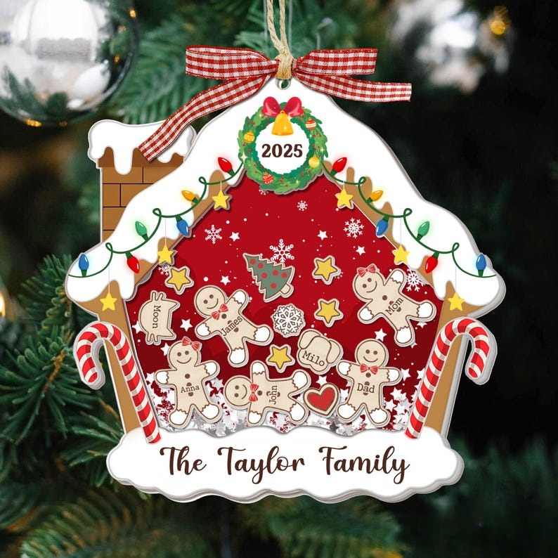 4D Shake Family Ornament With Pets, Custom Gingerbread Family Shaker Ornament, Family Ornament 2025, Family Keepsake, Family Christmas Gift