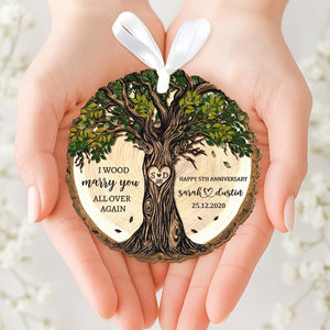 Personalized 5th Anniversary Wooden Ornament: Wood Anniversary Gift For Couples