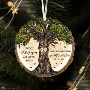 Personalized 5th Anniversary Wooden Ornament: Wood Anniversary Gift For Couples