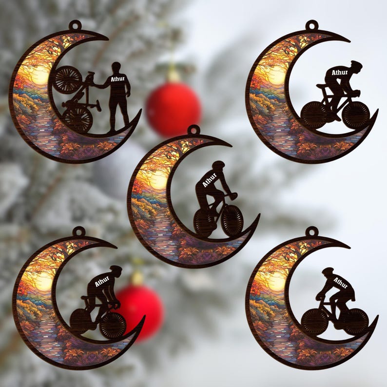 Personalized Bicycle Christmas Ornaments 2025, Cycling Suncatcher Wooden Ornament Mountain Bikes Ornament Racing Bicycle for Christmas 2025