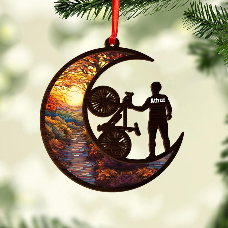 Personalized Bicycle Christmas Ornaments 2025, Cycling Suncatcher Wooden Ornament Mountain Bikes Ornament Racing Bicycle for Christmas 2025