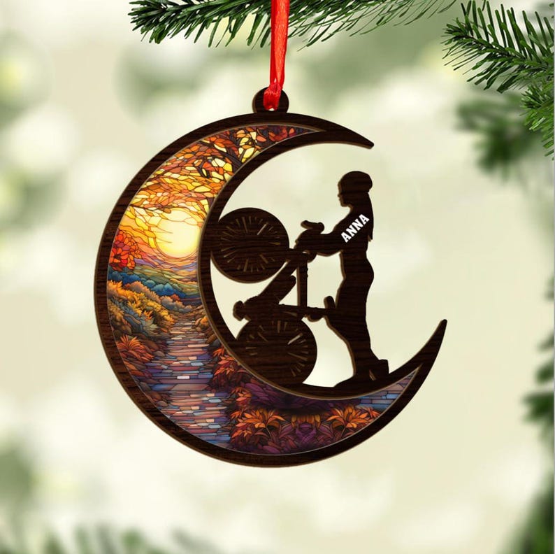 Personalized Bicycle Christmas Ornaments 2025, Cycling Suncatcher Wooden Ornament Mountain Bikes Ornament Racing Bicycle for Christmas 2025
