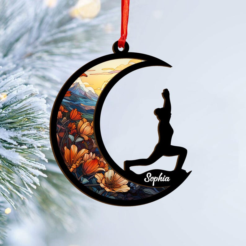 Personalized Yoga Suncatcher Ornament, Yoga Teacher Ornament,Customized Yoga Member Ornament, Christmas Namaste Gifts For Yoga Lover Yogi