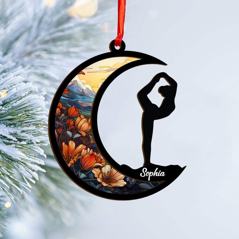 Personalized Yoga Suncatcher Ornament, Yoga Teacher Ornament,Customized Yoga Member Ornament, Christmas Namaste Gifts For Yoga Lover Yogi