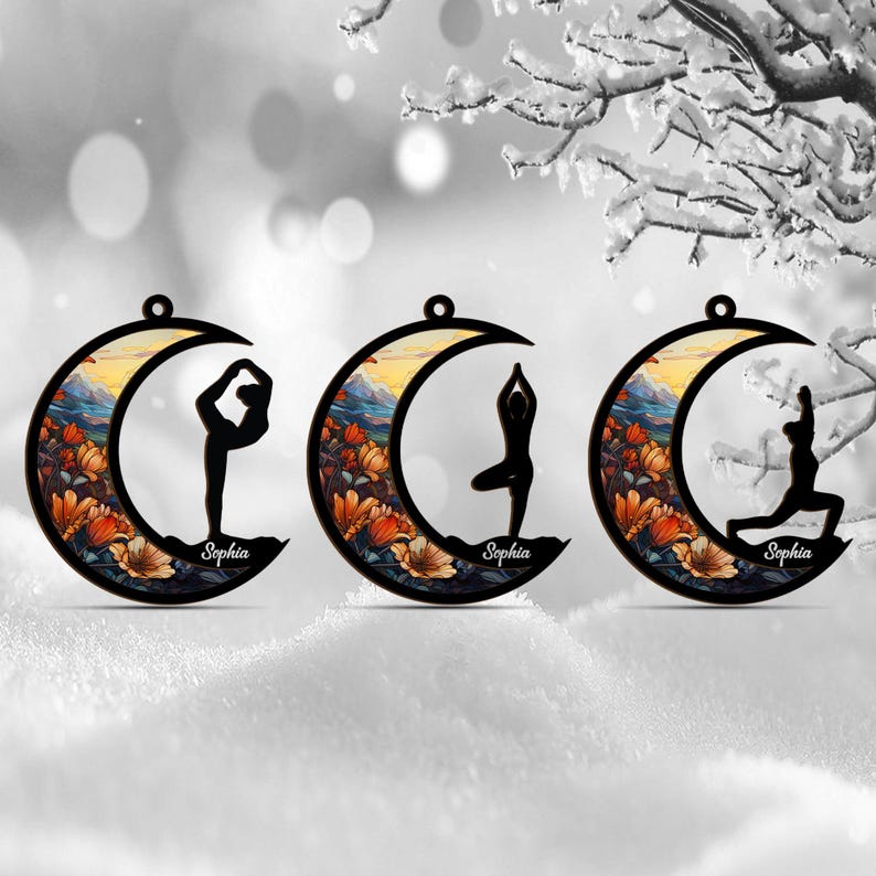 Personalized Yoga Suncatcher Ornament, Yoga Teacher Ornament,Customized Yoga Member Ornament, Christmas Namaste Gifts For Yoga Lover Yogi