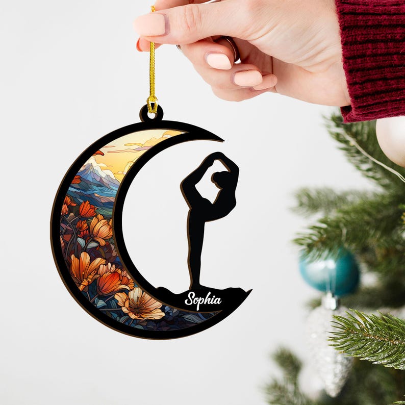 Personalized Yoga Suncatcher Ornament, Yoga Teacher Ornament,Customized Yoga Member Ornament, Christmas Namaste Gifts For Yoga Lover Yogi