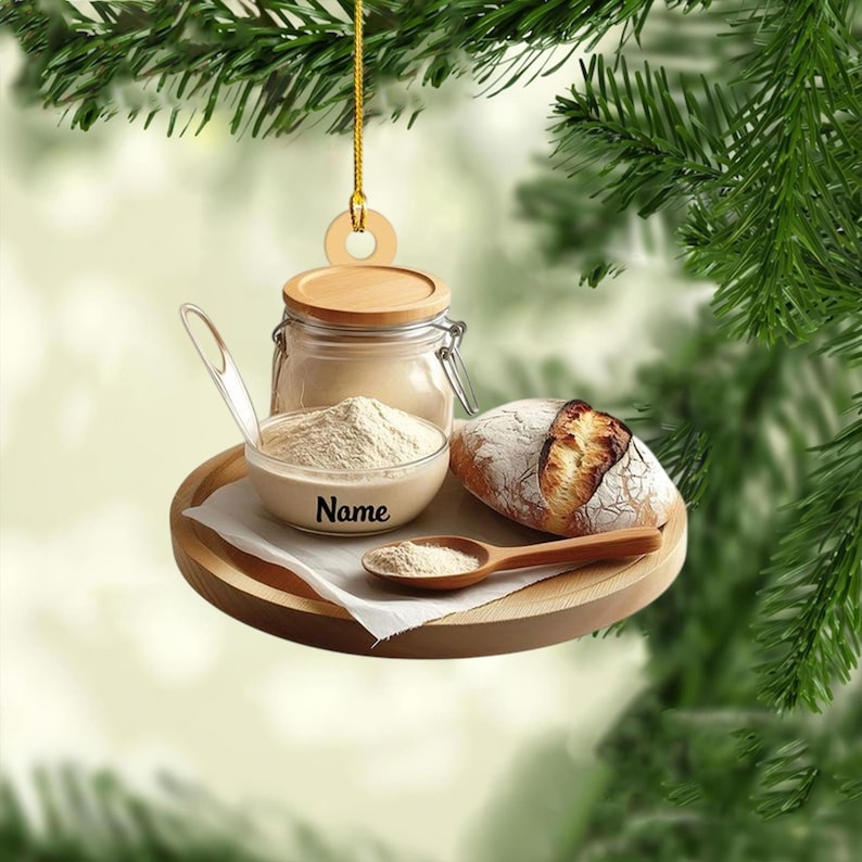 Personalized Sourdough Starter Jar Christmas Ornament, Sourdough Bread Ornament, Sourdough Ornament Gift, Baking Lovers Gift, 2D Flat Ornament