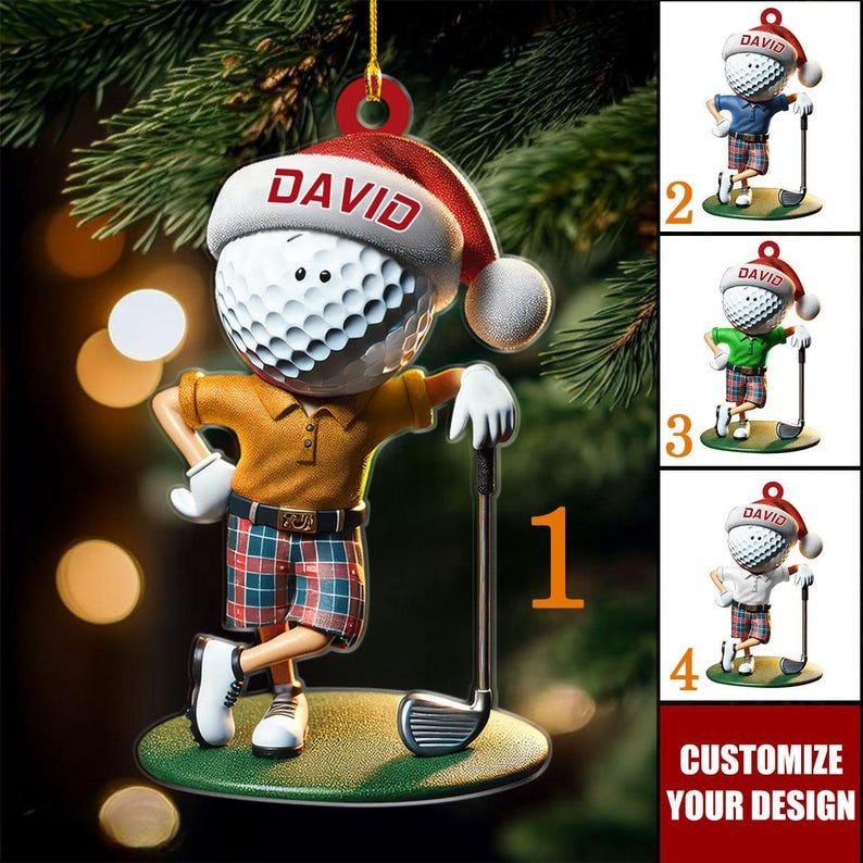 Custom Name Golf Santa Ornament, Personalized Golfer Christmas Ornament, Golf Lover Ornament, Gift For Golf Players, Golf Club Ornament, 2D Flat Ornament