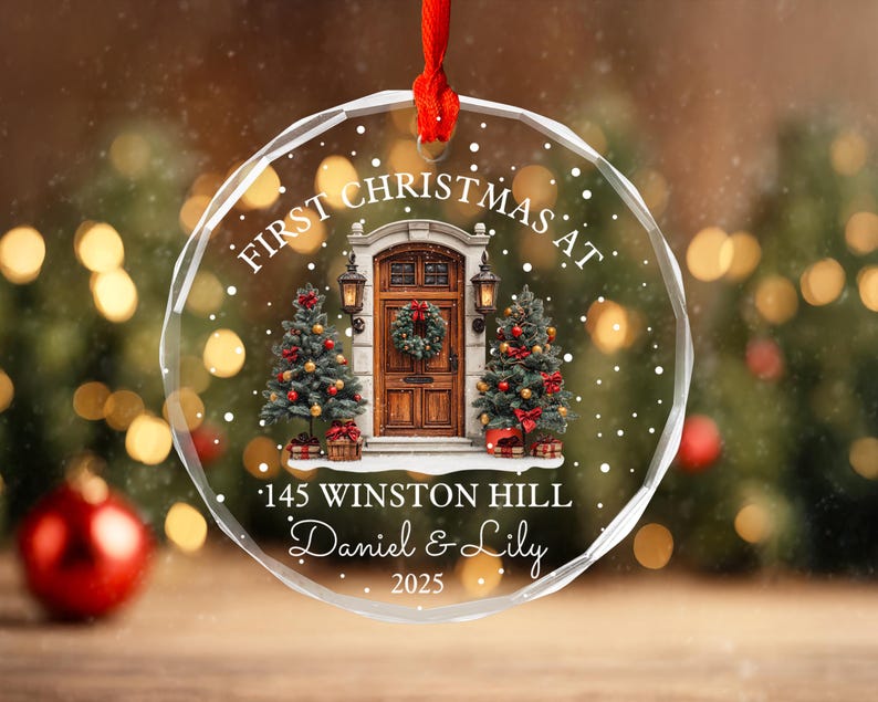 Personalized First Christmas At New Home Glass Ornament, First Home Ornament, New Home Ornament, Realtor Gift, Housewarming Gift