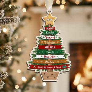 Personalized Large Family Christmas Layered 3D Ornament 2025: Wooden Grandkids Keepsake, Custom Family Names