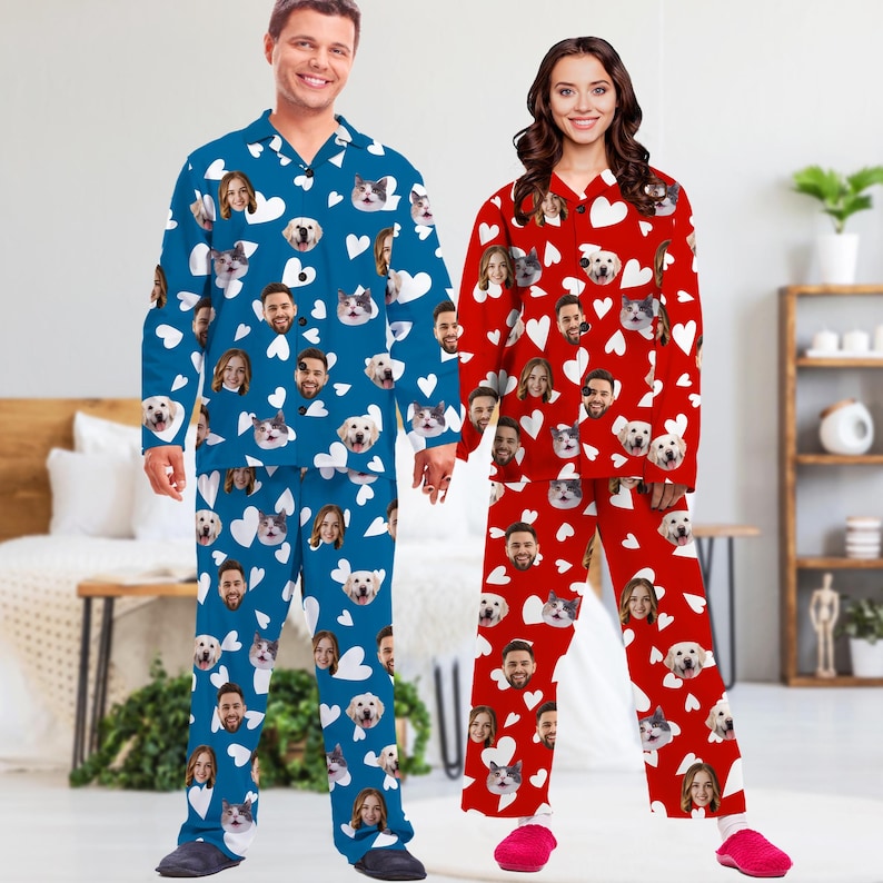 Custom Face Pajama Set: Personalized Photo Pajamas, Matching Couple PJs