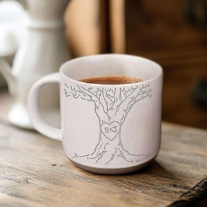 Personalised Engraved Couple Pottery Mug, Custom Carved Initials In A Heart Tree Wedding Mug, Engagement Gifts, Wedding Gifts, Bridal Shower