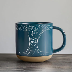 Personalised Engraved Couple Pottery Mug, Custom Carved Initials In A Heart Tree Wedding Mug, Engagement Gifts, Wedding Gifts, Bridal Shower