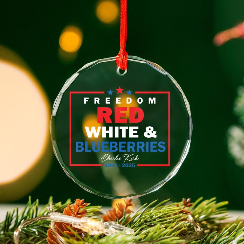 Memorial Red White & Blueberries Glass Ornament, Christmas Tree Decor, Memorial Freedom Gift, Memory Patriotic Keepsake