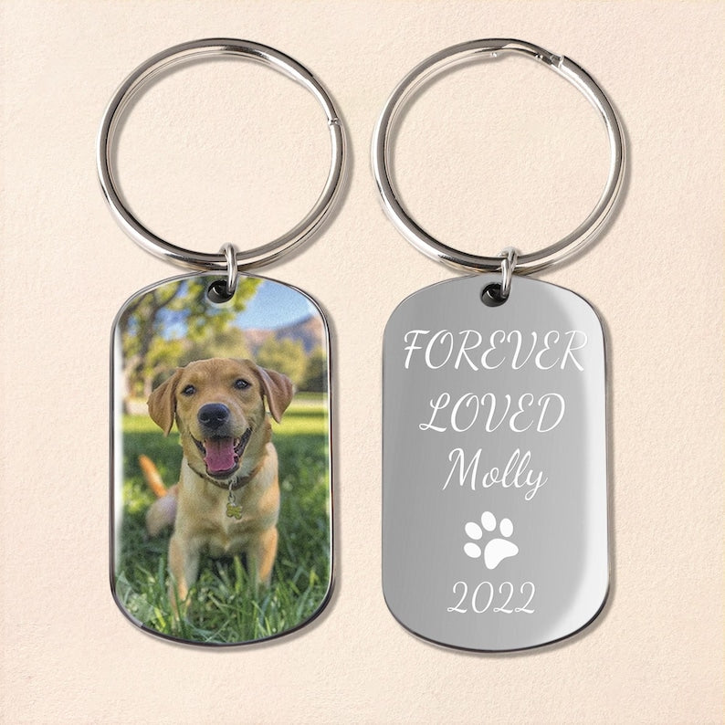 Custom Pet Photo Keychain: Stainless Steel Dog Memorial Gift, Dog Picture Keyring