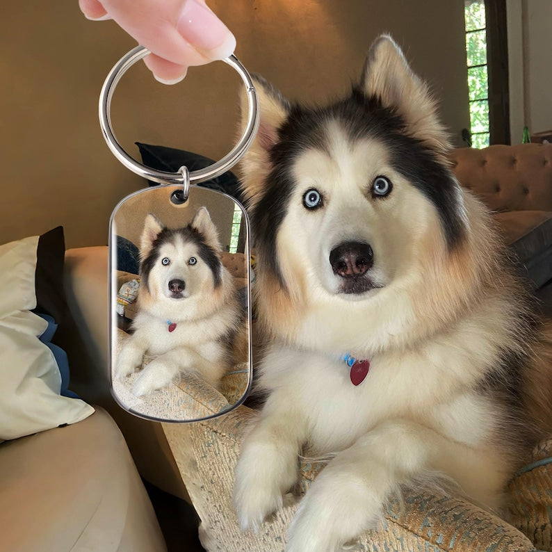Custom Pet Photo Keychain: Stainless Steel Dog Memorial Gift, Dog Picture Keyring