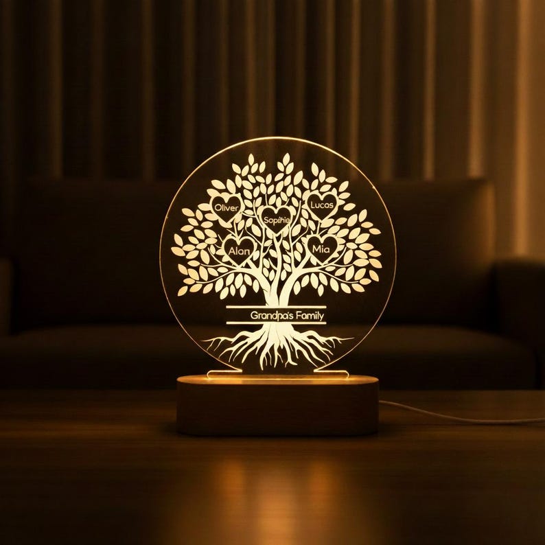 Family Tree Night Light, Mother's Day Gifts For Families, Gift For Grandma Grandparents, Gifts From Children, Family Names LED Lamp