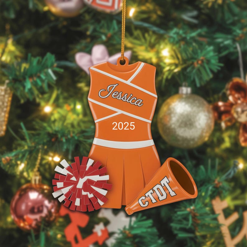Custom Cheerleader Dress Ornament Personalized Name & 2025 Gift Cheer Team Spirit Christmas Tree Decoration for Teen Girls
