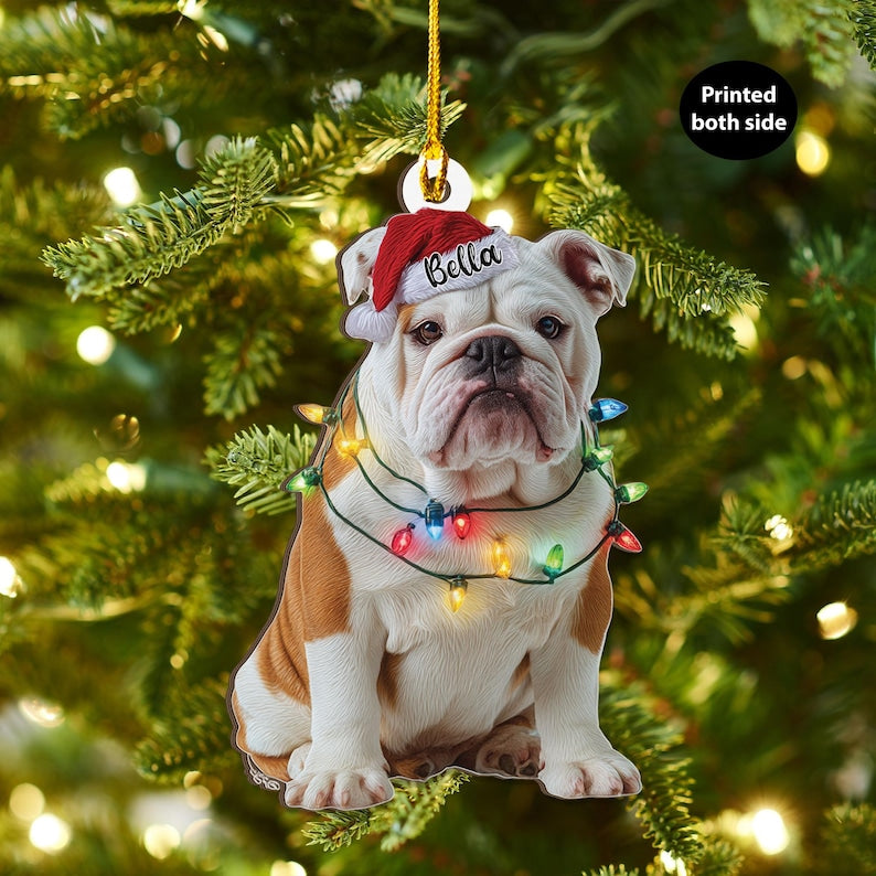 Personalized English Bulldog Christmas  Ornament, Flat 2D Holiday Tree Decor Gift for Dog Lovers, Families, Pet Keepsakef Gift