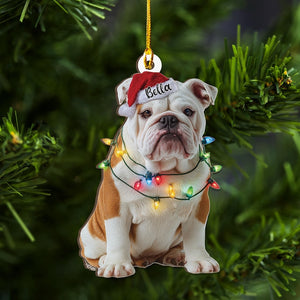 Personalized English Bulldog Christmas  Ornament, Flat 2D Holiday Tree Decor Gift for Dog Lovers, Families, Pet Keepsakef Gift