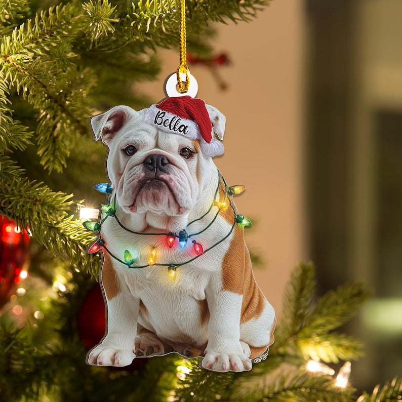 Personalized English Bulldog Christmas  Ornament, Flat 2D Holiday Tree Decor Gift for Dog Lovers, Families, Pet Keepsakef Gift