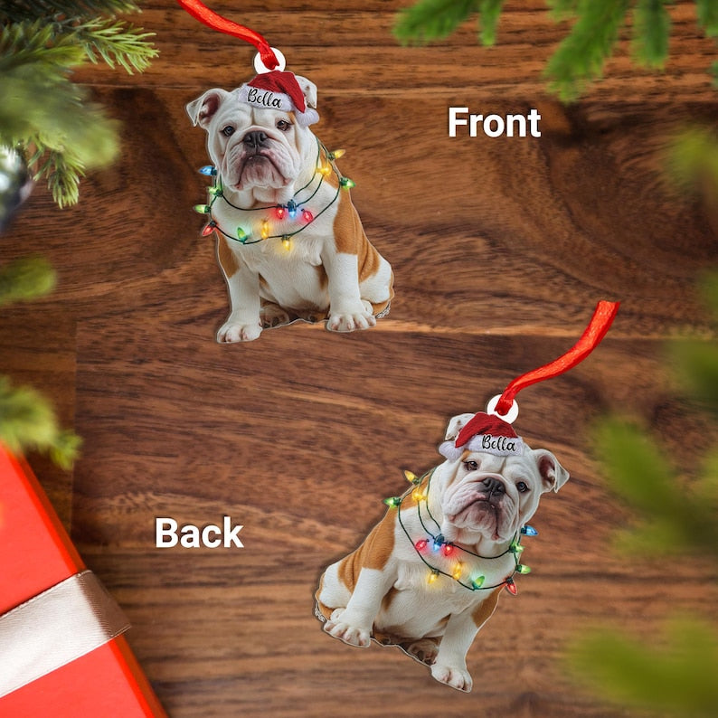 Personalized English Bulldog Christmas  Ornament, Flat 2D Holiday Tree Decor Gift for Dog Lovers, Families, Pet Keepsakef Gift