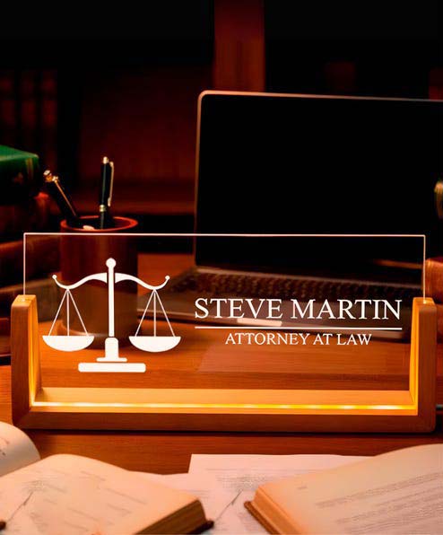 Attorney at Law Personalized Desk Lamp - Custom Name LED Office Light Gift for Lawyer, Law School Graduate, Career Promotion or Keepsake