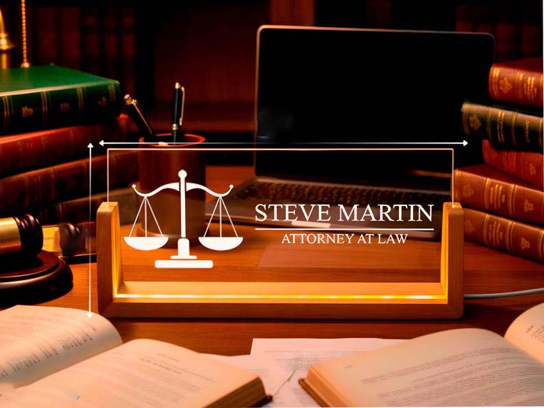 Attorney at Law Personalized Desk Lamp - Custom Name LED Office Light Gift for Lawyer, Law School Graduate, Career Promotion or Keepsake