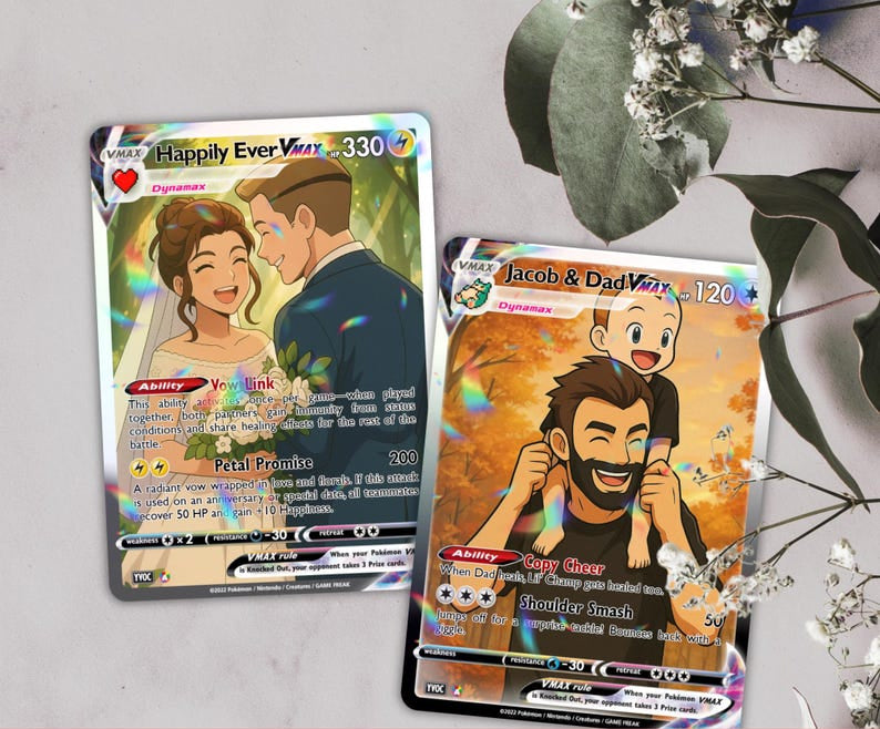 Custom Pok mon-Inspired Couple Keepsake Wedding & Anniversary Photo to Holo Card