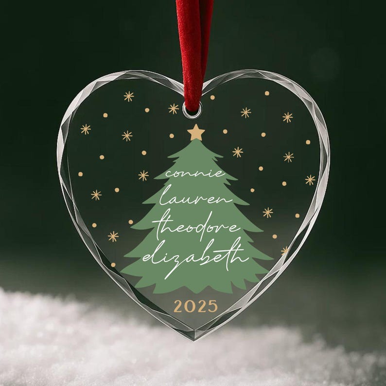 Family Names Christmas Tree Ornament Personalized Glass Holiday Keepsake with Custom Names & Year | Family Christmas Gift