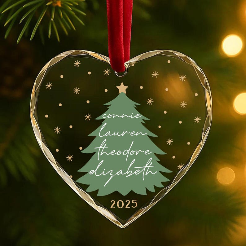 Family Names Christmas Tree Ornament Personalized Glass Holiday Keepsake with Custom Names & Year | Family Christmas Gift
