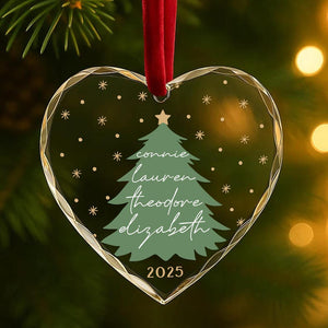 Family Names Christmas Tree Ornament Personalized Glass Holiday Keepsake with Custom Names & Year | Family Christmas Gift