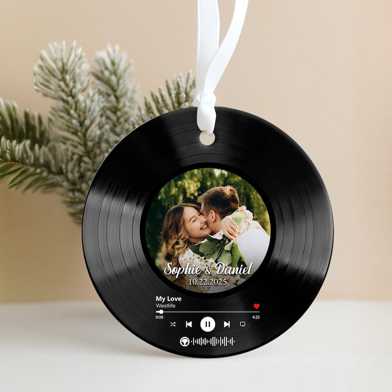 Custom Song Photo Couple Ornament, Couple Song Ornament, First Christmas Married Ornament, Wedding Anniversary Gift For Him Her,Couples Gift
