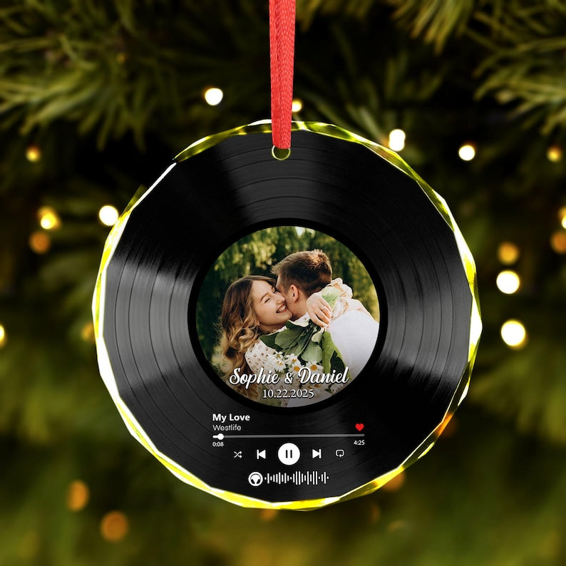 Custom Song Photo Couple Ornament, Couple Song Ornament, First Christmas Married Ornament, Wedding Anniversary Gift For Him Her,Couples Gift