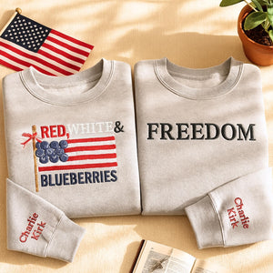 Red White & Blueberries Charlie Kirk America Flag Embroidered SweatShirt, Charlie Kirk Freedom Shirt,Charlie Kirk Shirt,Freedom shirt