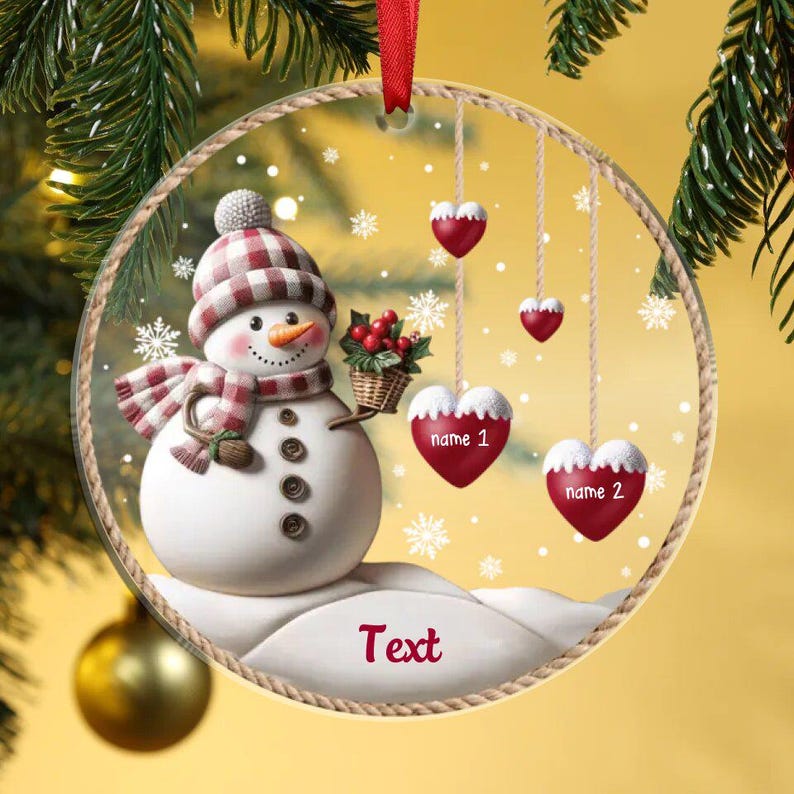 Personalized 1-8 Family Names Christmas Ornament, Acrylic Snowman Family Hanging Ornament, Christmas Gift for Grandma/Mom, Xmas Tree Decor